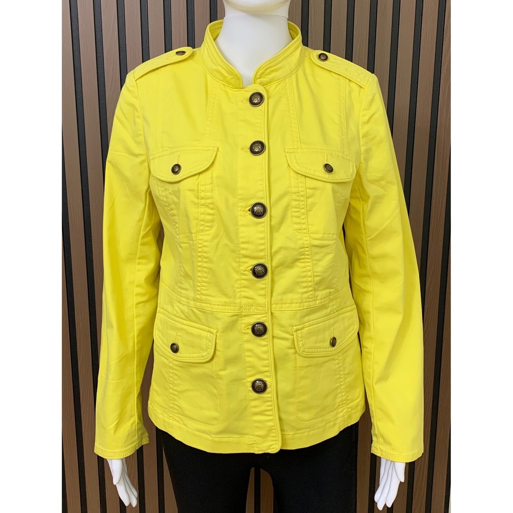 Talbots Women's Yellow Military Safari‎ Utility Jacket Crest Button Size 6 NWT